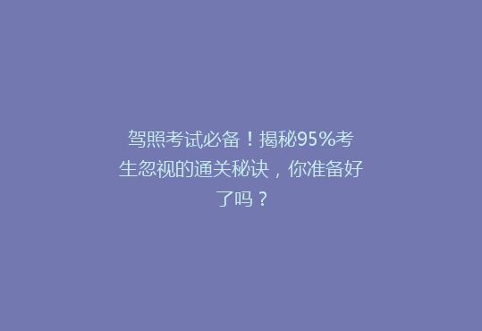 驾照考试必备！揭秘95%考生忽视的通关秘诀，你准备好了吗？