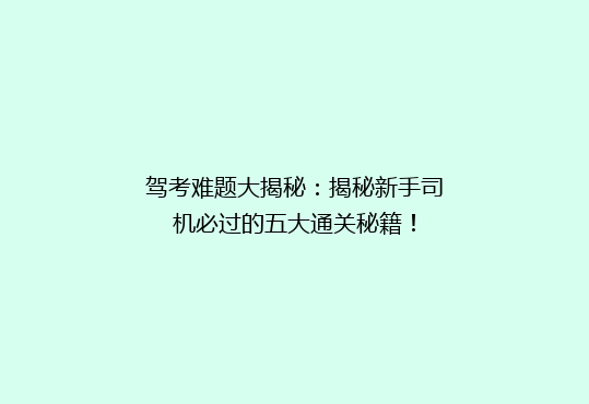 驾考难题大揭秘：揭秘新手司机必过的五大通关秘籍！